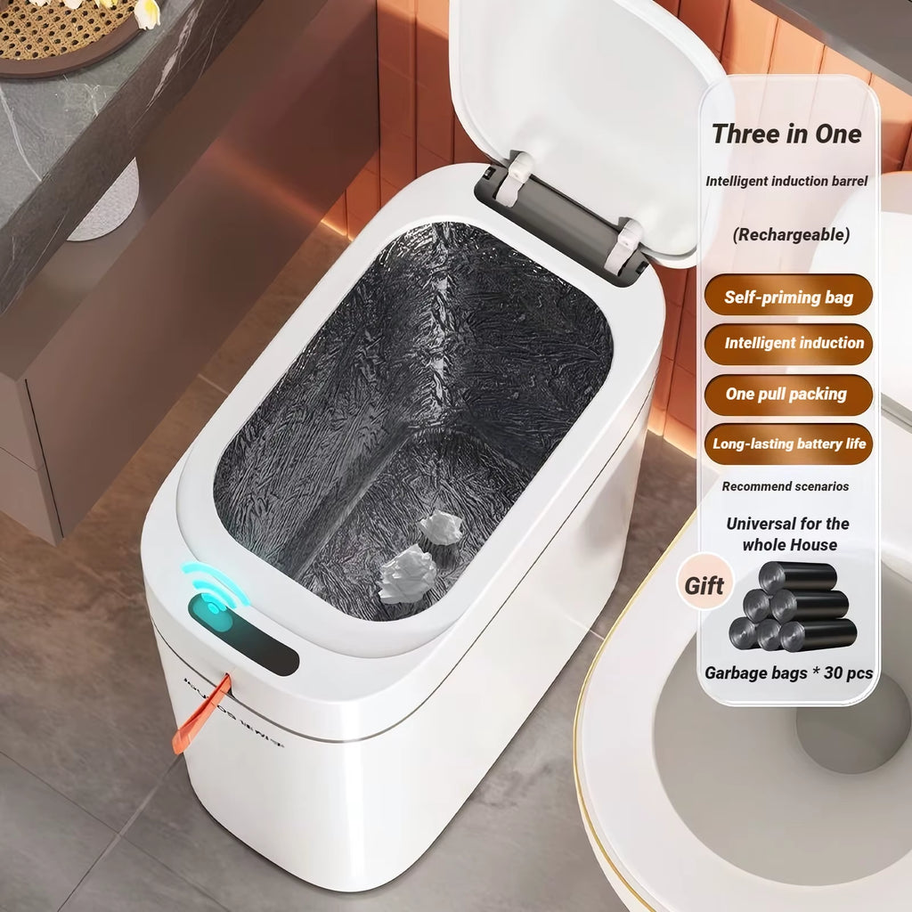 Smart Sensor Garbage Bathroom Trash Can Automatic Adsorption Bag Household Toilet Induction Waterproof Garbage Can Home Supplies