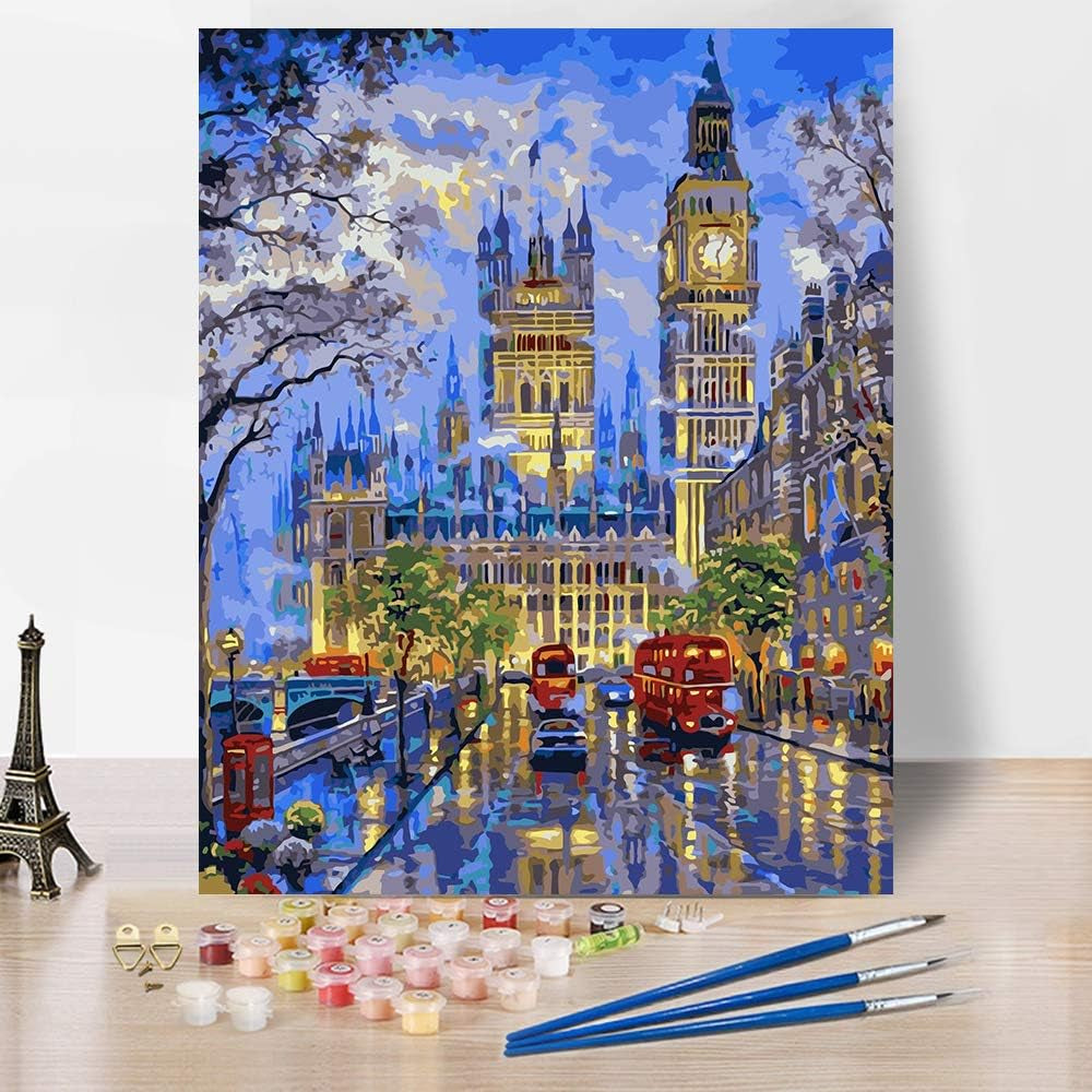 Adults Paint by Numbers Kit -  Big Ben DIY Painting by Numbers by Number Kits, London Street Paint by Numbers for Adults Beginner Kids, 16” X 20” Arts Craft for Home Wall Decor(Frameless)