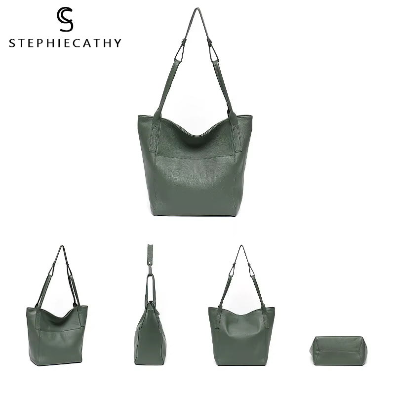 SC Luxury Genuine Leather Tote for Women Brand Design Large Shoulder Bag Bucket Soft Natural Cowhide Female Daily Hobo Crossbody