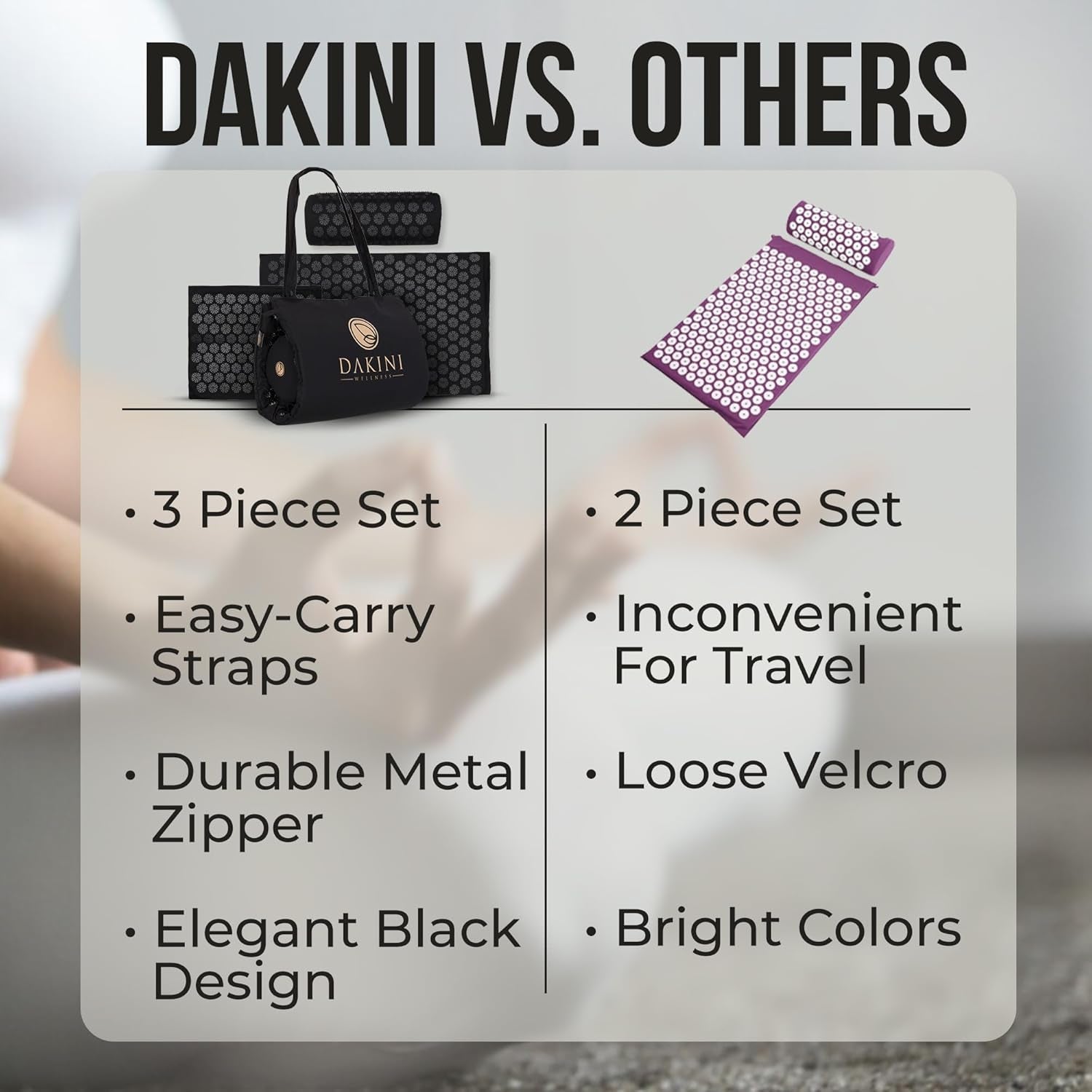 Acupressure Mat and Pillow Set with Extra Mini Accupressure Massage Pad - Acupuncture Mat Full Body - Accupoint Pad with Pressure Point for Back Pain (Black)