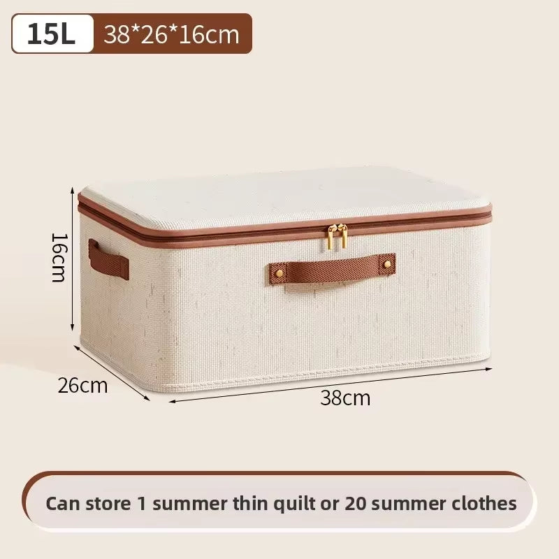 Linen Zipper Storage Boxes, Non-Woven Fabric Clothing Organizer Bins for Home Bedroom Closet Organization,Include Good Helpers