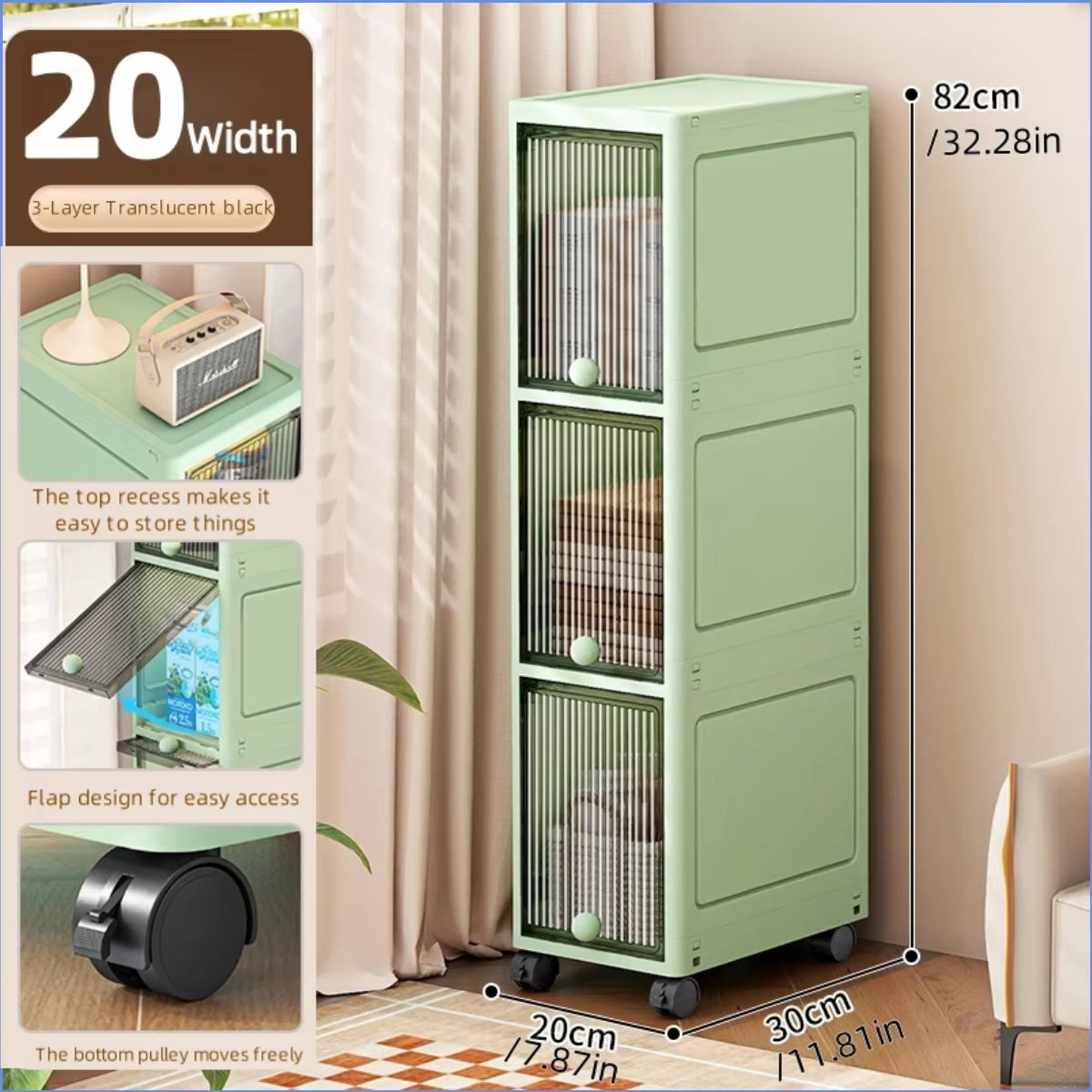 20Cm-Flip Lid Slit Storage Cabinet, Kitchen Slit Shelf, Bathroom Multi-Layer Plastic Snack Cabinet, Narrow-Edge Storage Cabinet