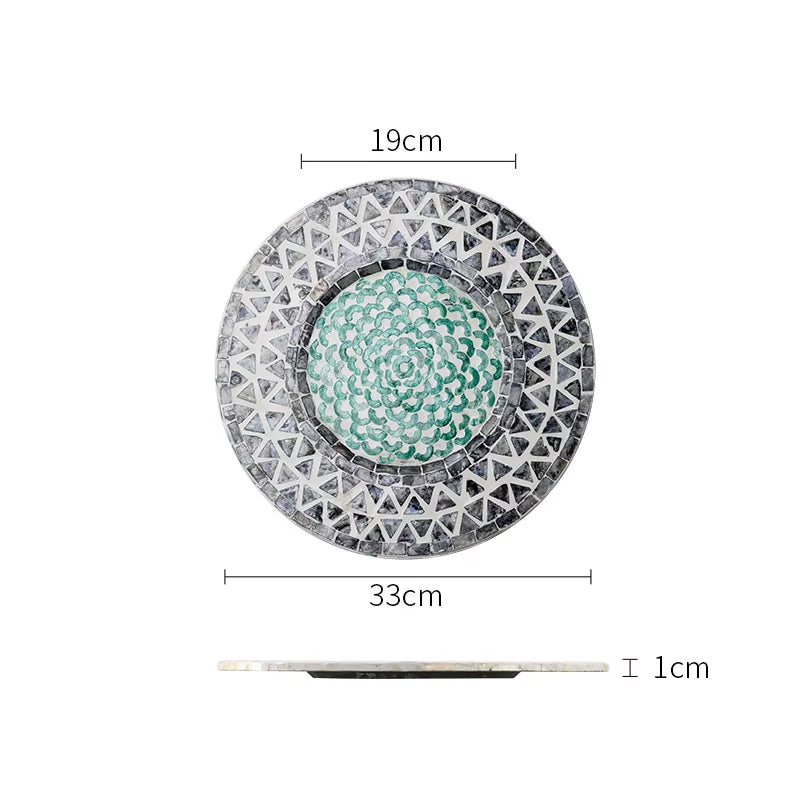 Natural Shell Wood Plates Set Golden Beads Decorative Glass Steak Pasta Plate Serving Tray Dinner Decoration Kitchen Tableware