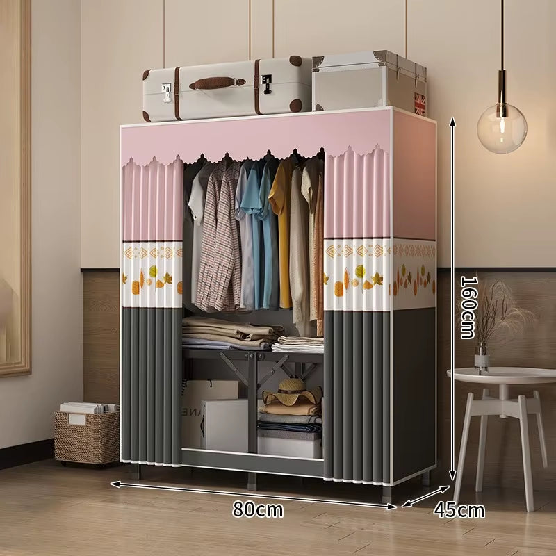 Sturdy Frame Folding Clothes Wardrobe Durable Tool Free Assembly Portable Storage Closet Bedroom Apartment Rental Furniture