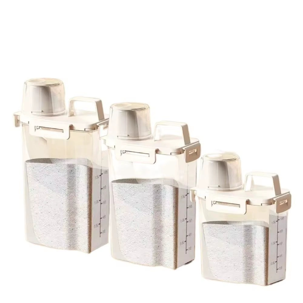 Transparent Laundry Detergent Dispenser Bottle Sealed Multipurpose Laundry Powder Storage Box with Measuring Cup
