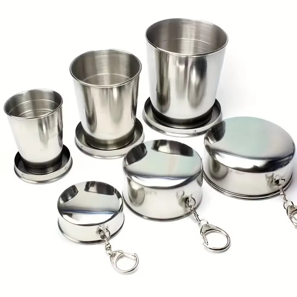 Portable Stainless Steel Folding Cup 70Ml / 150Ml / 250Ml for Outdoor Travel, Foldable and Stretchable for Hiking and Camping