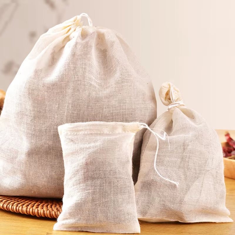 Cotton Gauze Tea Bags 50Pcs Empty Pocket String Bag Reusable for Spice Tea Infuser Soup Teabags Kitchen Accessories Gadgets