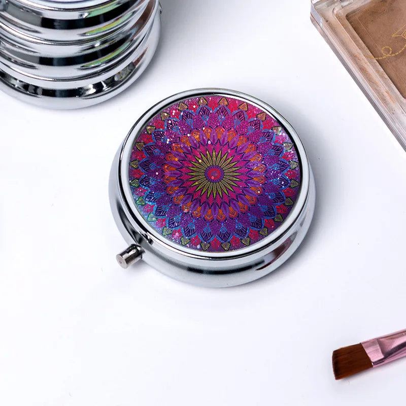 Circular Storage with 3 Compartments Single Compartment Metal Small Medicine Box Jewelry Box Foldable Portable Mini Medicine Box