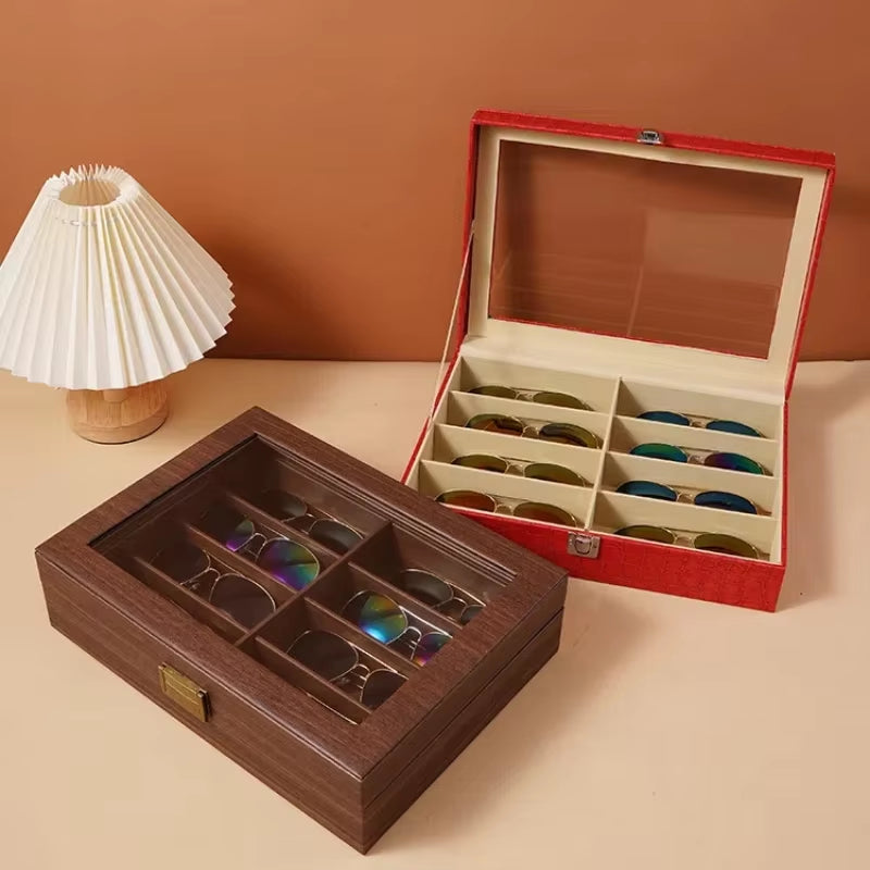 1Pcs Leather Fashion Sunglasses Storage Box Multi Grid Large Capacity Sunglasses Storage Box Jewelry Display Collection Box