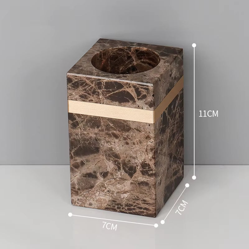 Emperador Dark Natural Marble Bathroom Set Luxury Stone Toothbrush Holder Tooth Mug Soap Dispenser Bathroom Accessories