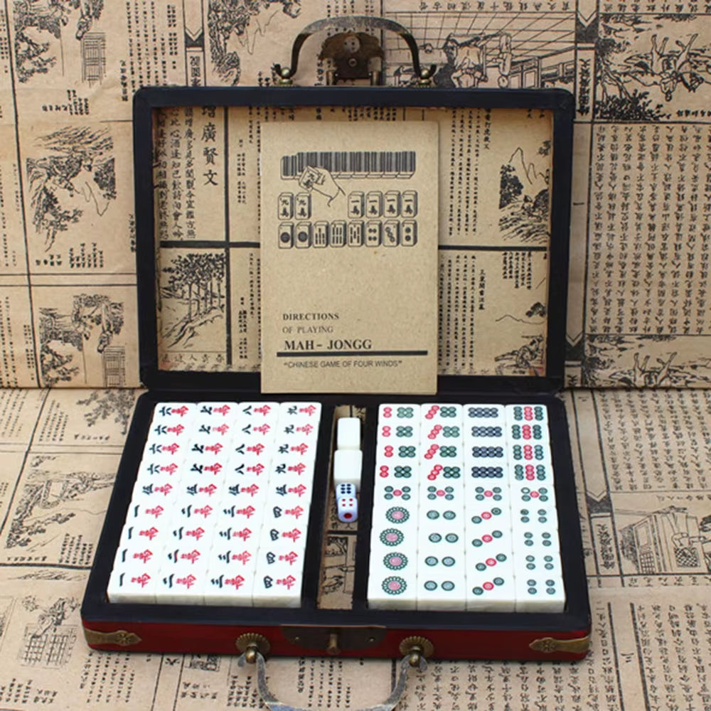 Chinese Numbered Mahjong Set 144 Tiles Mah-Jong Set Portable Chinese Toy with Box Fiber Board Mahjong Board Game for Fun Camping