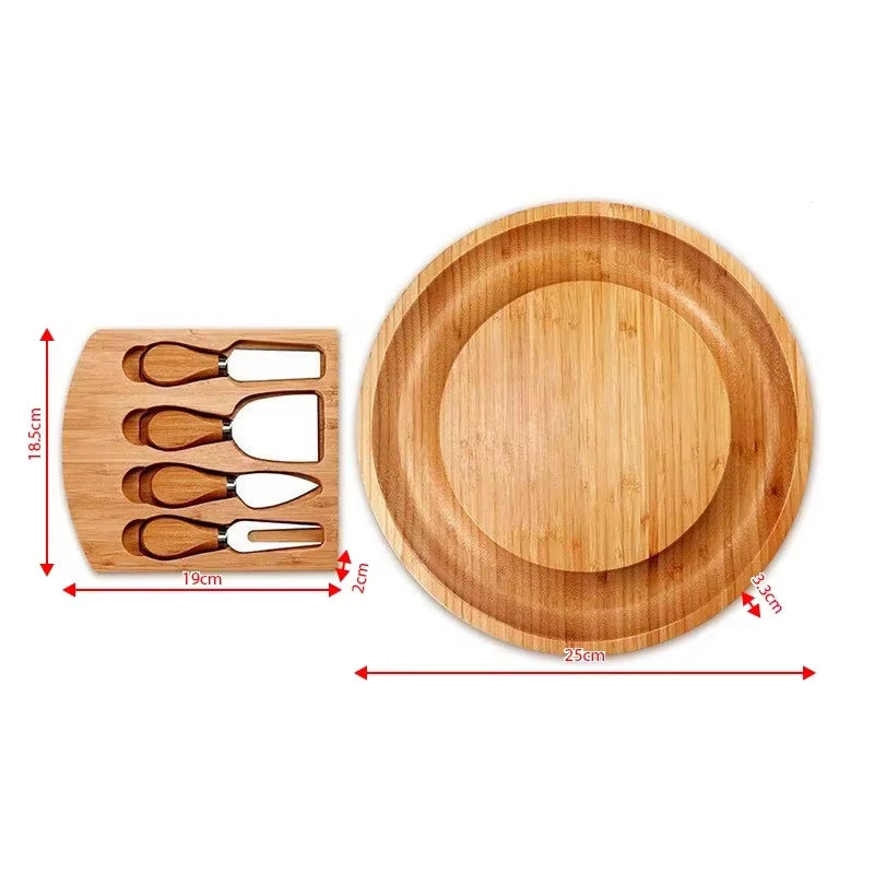 Portable Cheese Platter Tableware Set Deli Board Bake Cake Large Bamboo Rectangle Steak Pizza Tray Plate Including Knife & Fork