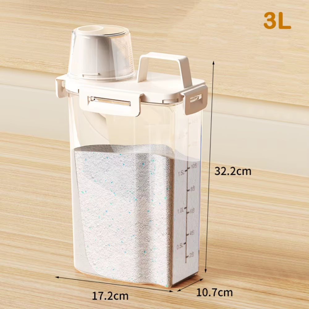 Transparent Laundry Detergent Dispenser Bottle Sealed Multipurpose Laundry Powder Storage Box with Measuring Cup