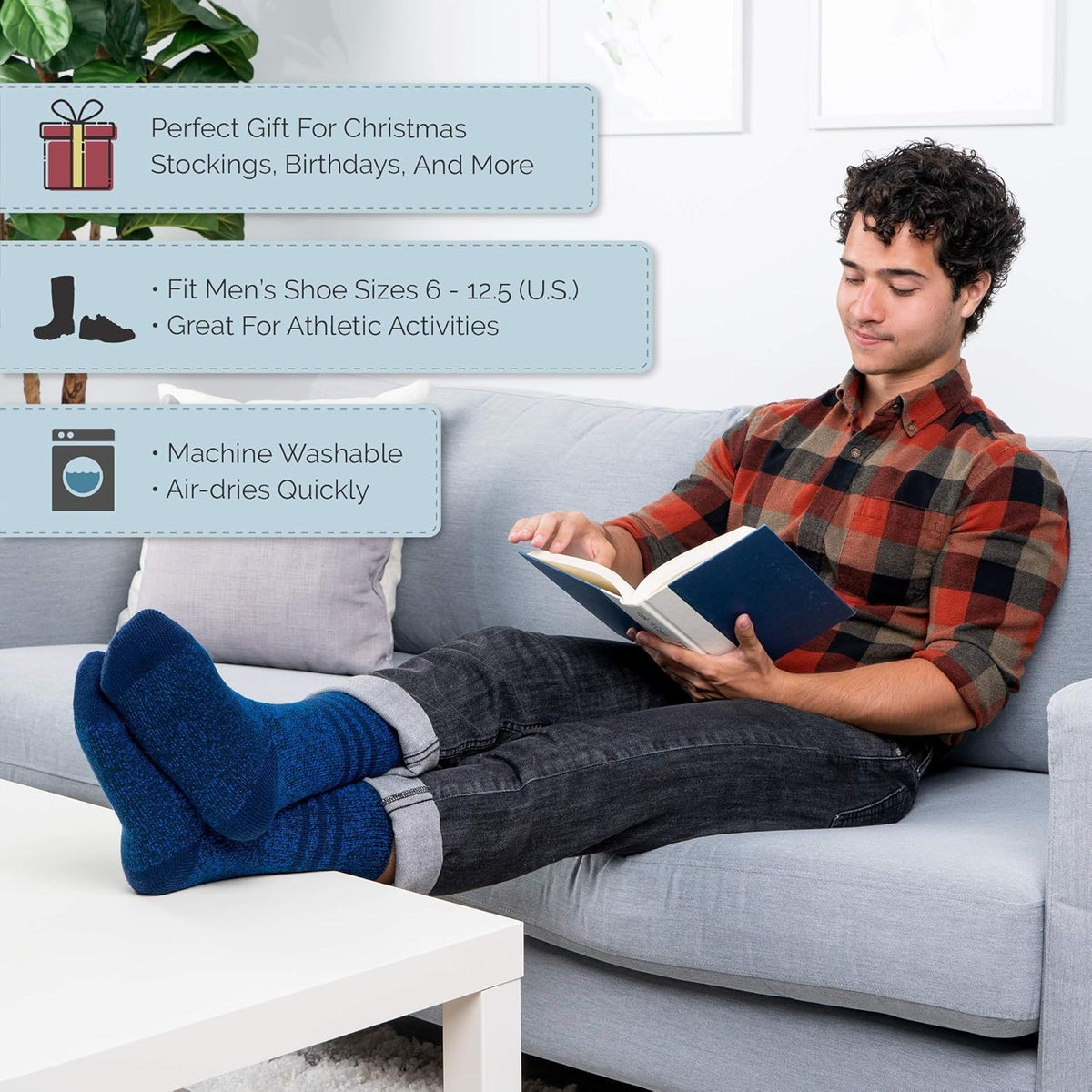 Thermal Socks for Men - Extreme Cold Weather, 2 Pack Thick Warm Socks, Winter Insulated, Size 6-12.5