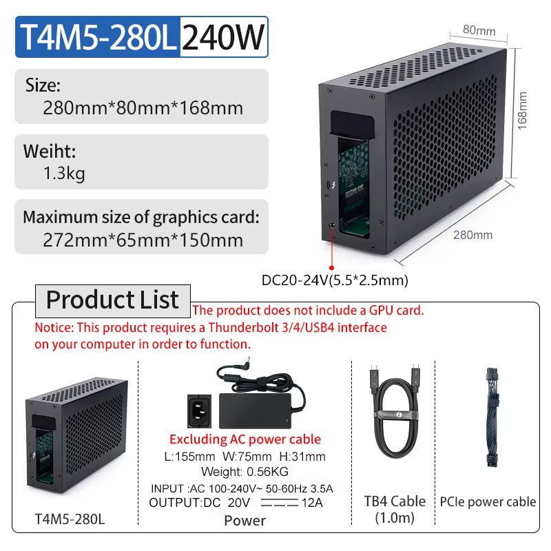 Mini Egpu Thunderbolt 3/ 4 Box External Graphics Card Support Notebook