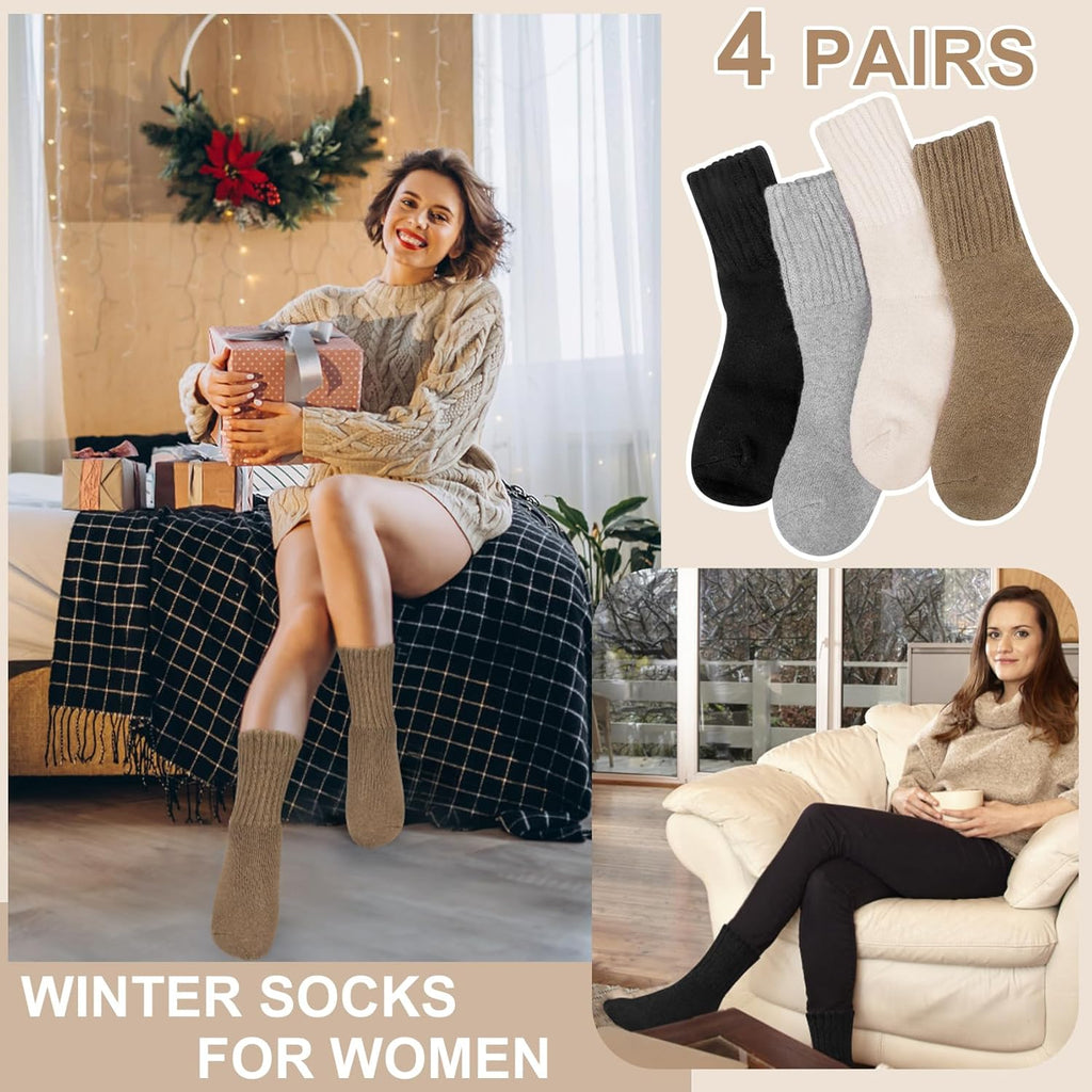 4 Pairs Womens Wool Socks - Soft, Thick, Warm Thermal Boot Winter Socks for Gifts