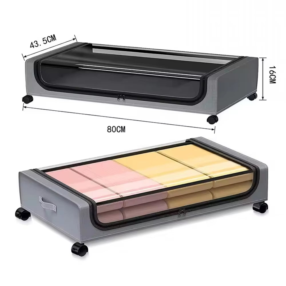 Large Capacity Underbed Storage Box Bed Bottom Shelf with Wheels Quilts Clothing Shoes Storage Multifunctional Storage Box