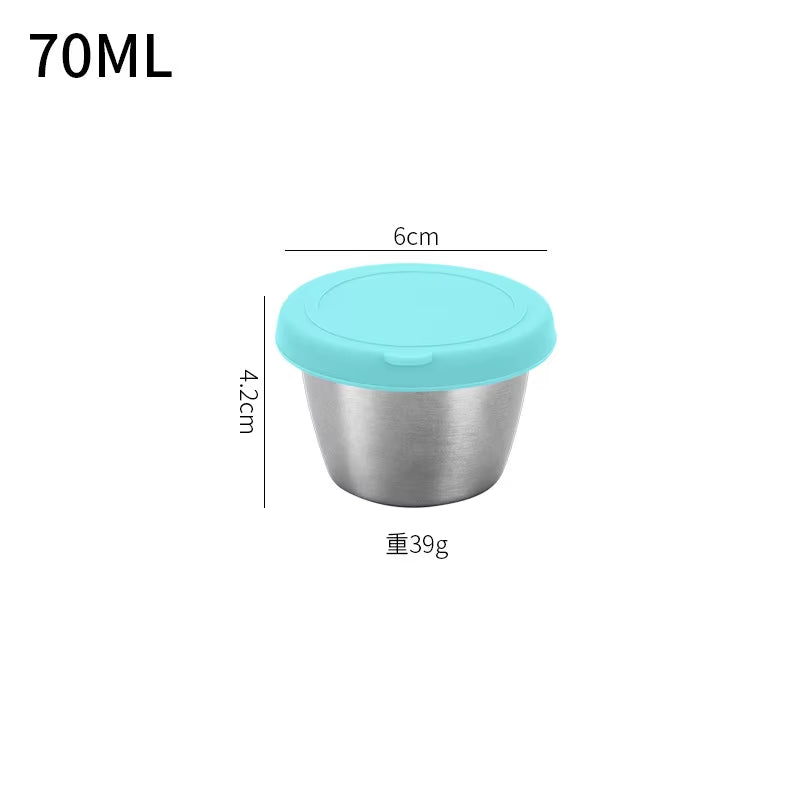 40/50/70ML Sealed Silicone Lid Sauce Cup Stainless Steel Small Seasoning Bowl Salad Tomato Dipping Saucer Box Kitchen Tableware