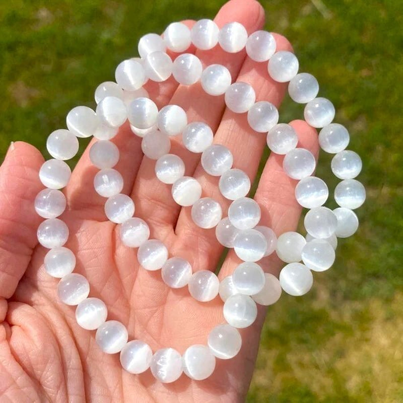 Genuine Selenite 8M Beads Healing Balance Reiki Stretch Women Men Bracelet Gifts