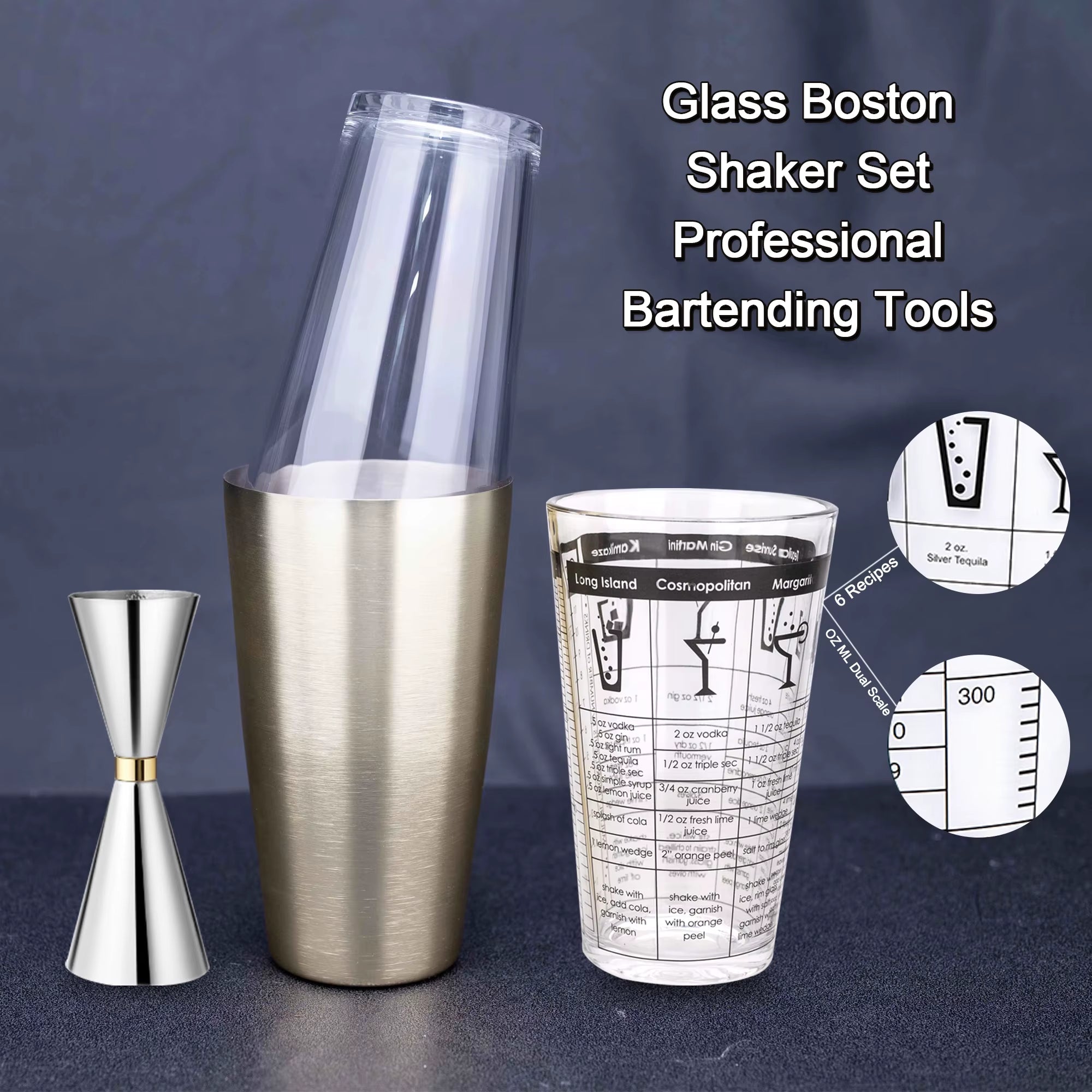 Glass Stainless Steel Cocktail Shaker Mixer Wine Martini Boston Shakers for Bartender Enthusiast Drink Party Bar Tools 500 700ML