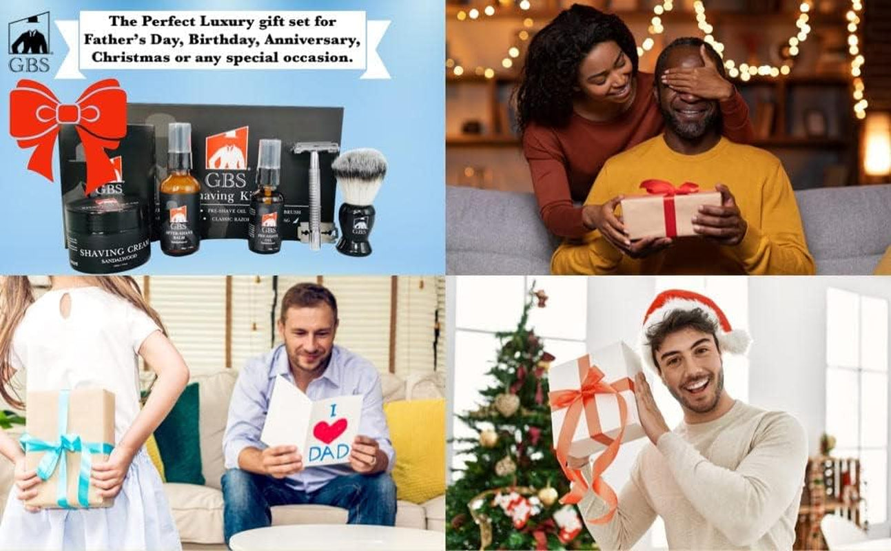 Men'S Shaving Kit - Safety Razor, Sandalwood Cream, Aftershave, Pre-Shave Oil, Brush - Gifts Set