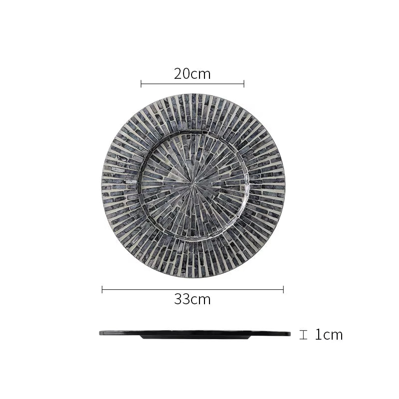 Natural Shell Wood Plates Set Golden Beads Decorative Glass Steak Pasta Plate Serving Tray Dinner Decoration Kitchen Tableware
