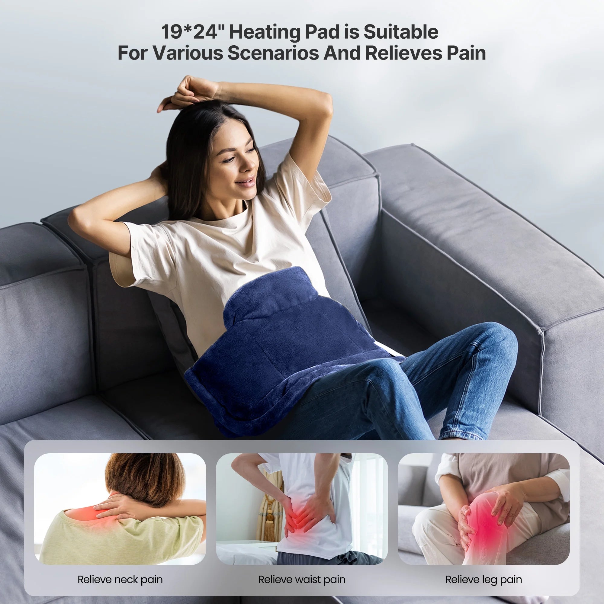 Extra Large Heating Pad for Shoulders Neck and Back, 9 Temperature Settings, FSA HSA Eligible, 19"X 24", Blue