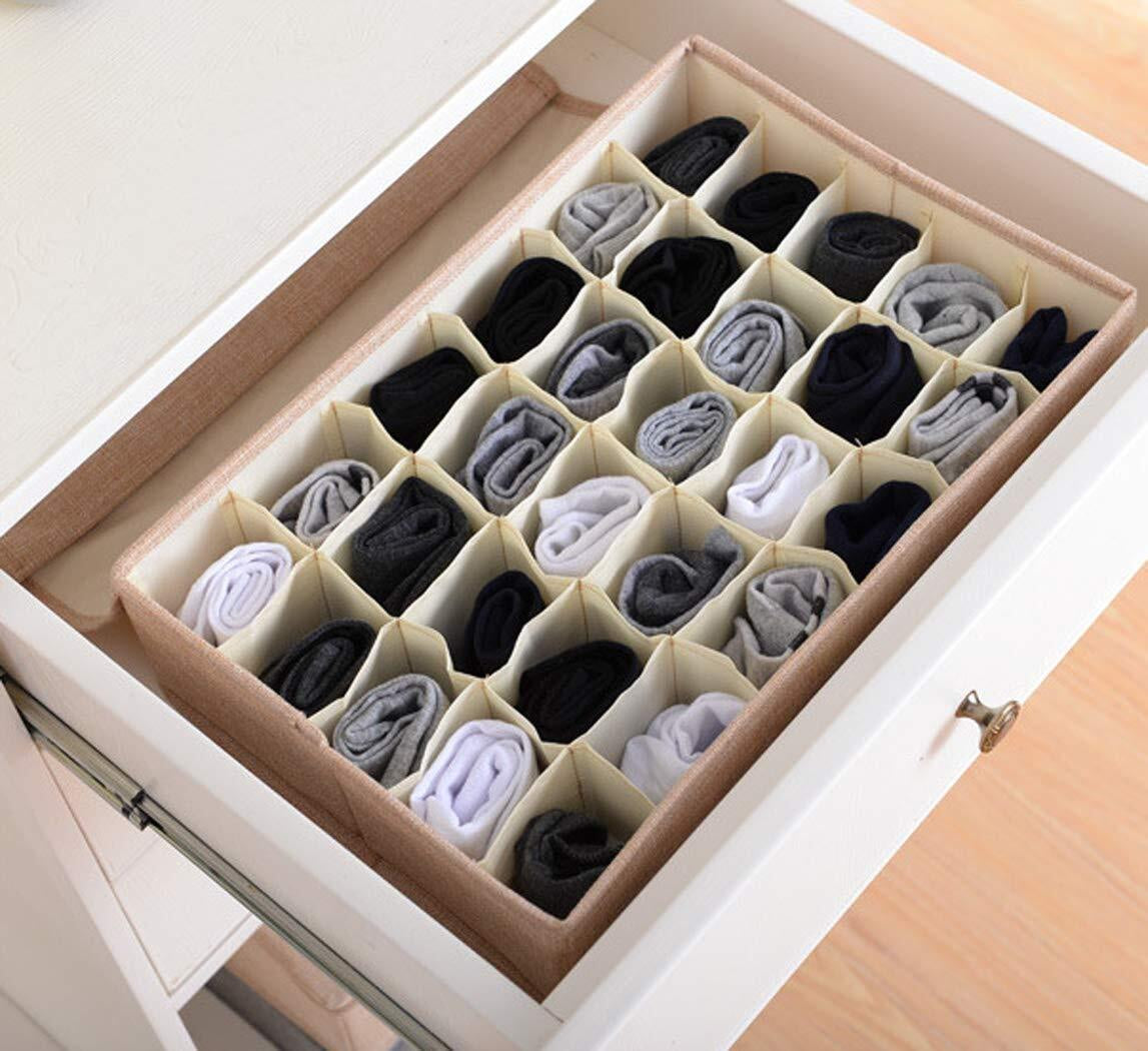 2 Pack Underwear Socks Ties Storage Organizer with Lids, 30 Cells Each