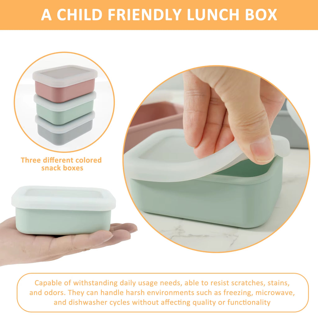 3Pcs Kids Silicone Food Storage Containers Leakproof Silicone Lunch Box Bento Box BPA Free Kitchen Pantry Dishwasher Safe