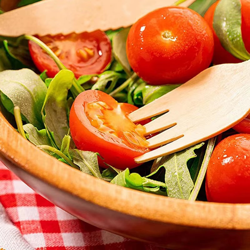 Disposable Wooden Cutlery 50/100PCS Pack 14Cm Fork Spoon Party Camping Picnic Wedding Travel Tableware Sets Kitchen Supplies ZYF