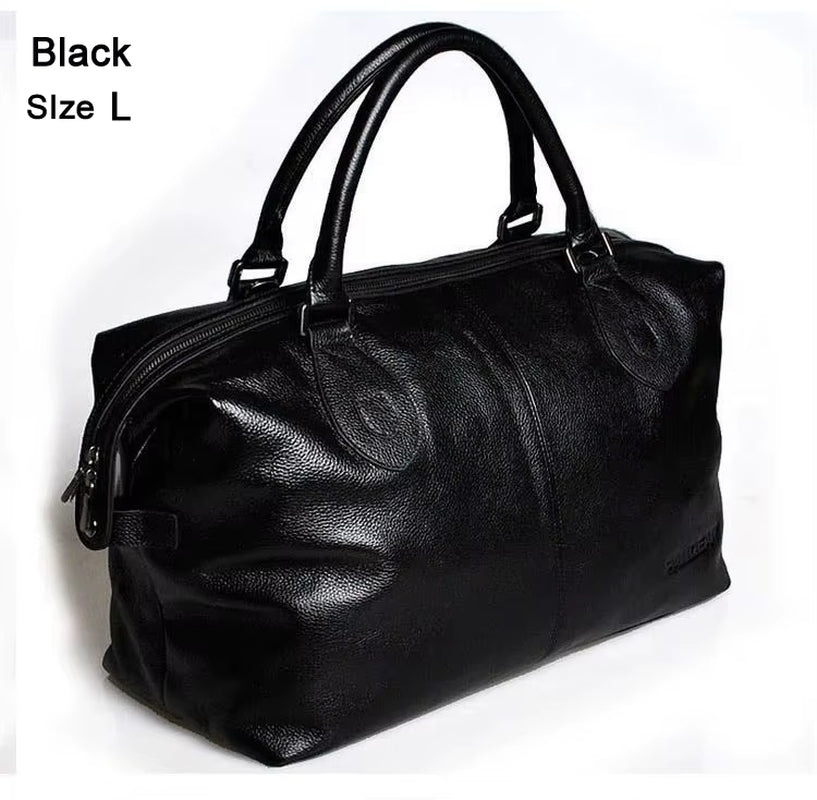 Fashion Genuine Leather Travel Bag Men'S Luggage Bags Large Male Duffle Bag Weekend Women Shoulder Bag Big Tote Handbag Black
