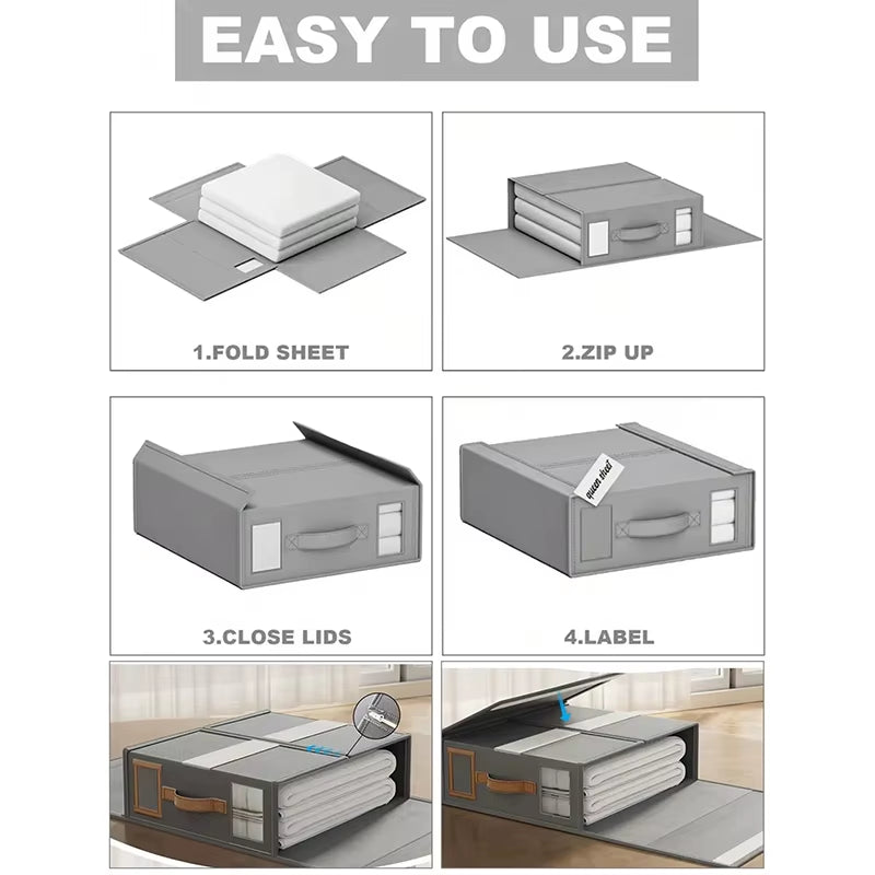 Bed Sheet Foldable Organiser Clothes, Comforter Organiser Large Capacity Zip-On Sheet Organiser for Sheets, Clothes,