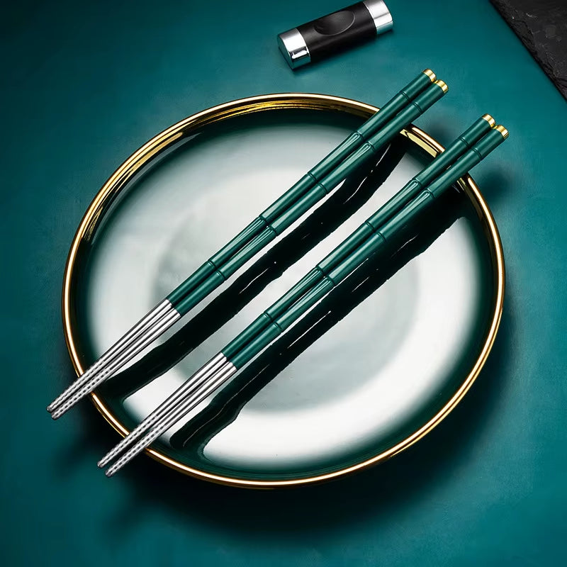 High-End Japanese Stainless Steel Chopsticks Set Metal Non-Slip Steel Chopstick Reusable Food Sushi Sticks Kitchen Tools