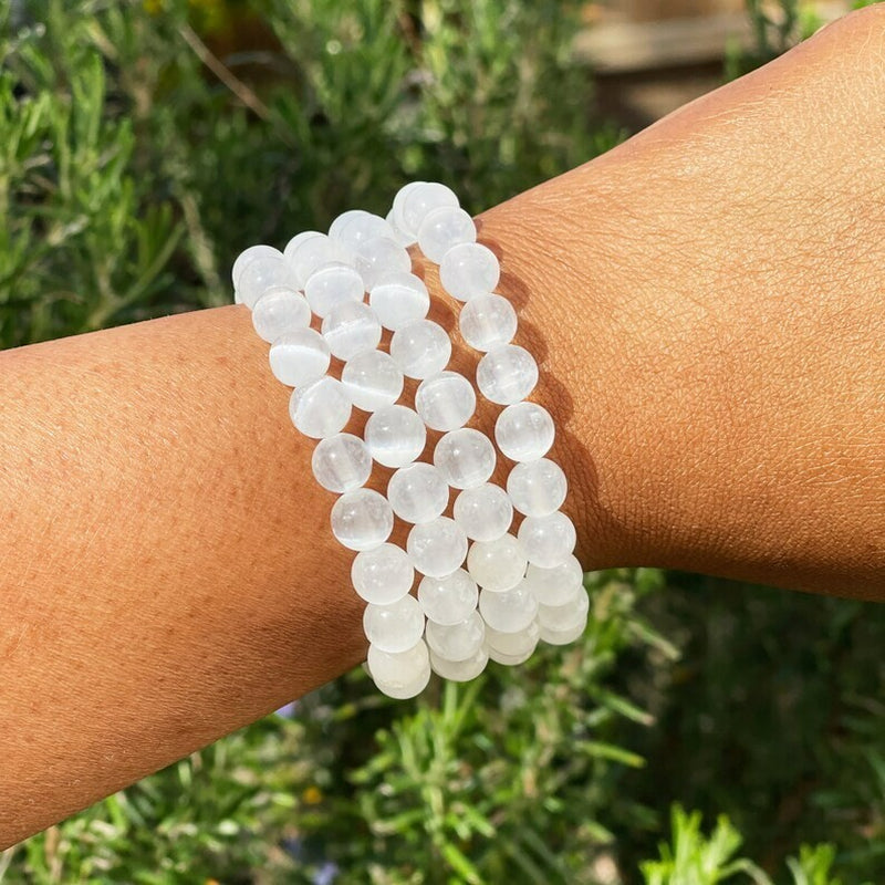 Genuine Selenite 8M Beads Healing Balance Reiki Stretch Women Men Bracelet Gifts