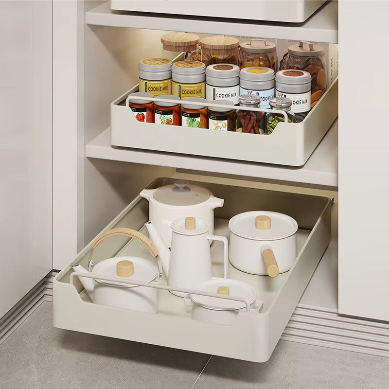 New Kitchen Storage Rack with Slide Rails Pull-Out Kitchen Drawer Type Storage Tray Spice Box Storage Rack Cabinets Organizer