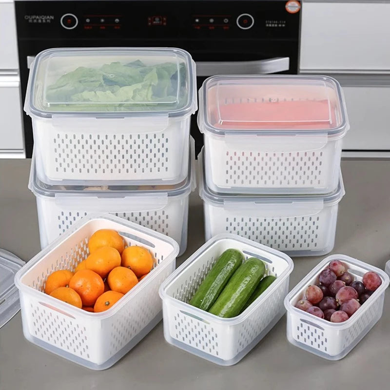 Fresh Vegetable Fruit Boxes Drain Basket Storage Containers Refrigerator Storage Box Fridge Organizer Pantry Kitchen Organizer