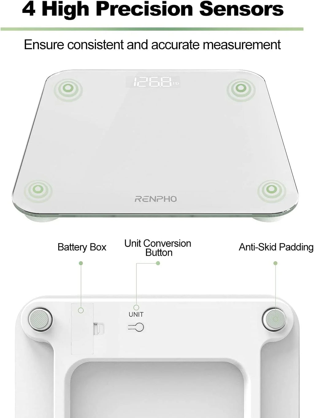 Digital Body Weight Scale, Highly Accurate Scale for Body Weight with LED Display, round Corner Design, Anti-Slip, 400 Lb, White