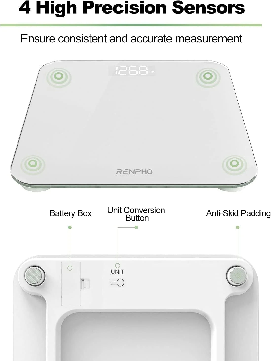 Digital Body Weight Scale, Highly Accurate Scale for Body Weight with LED Display, round Corner Design, Anti-Slip, 400 Lb, White