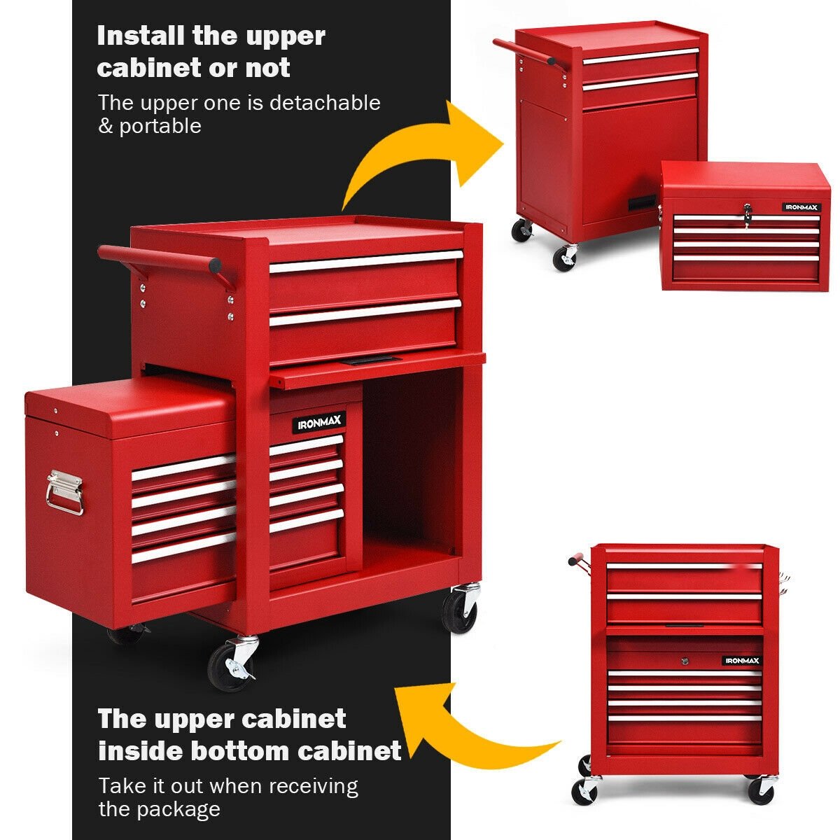 6-Drawer Tool Chest with Heightening Cabinet-Black
