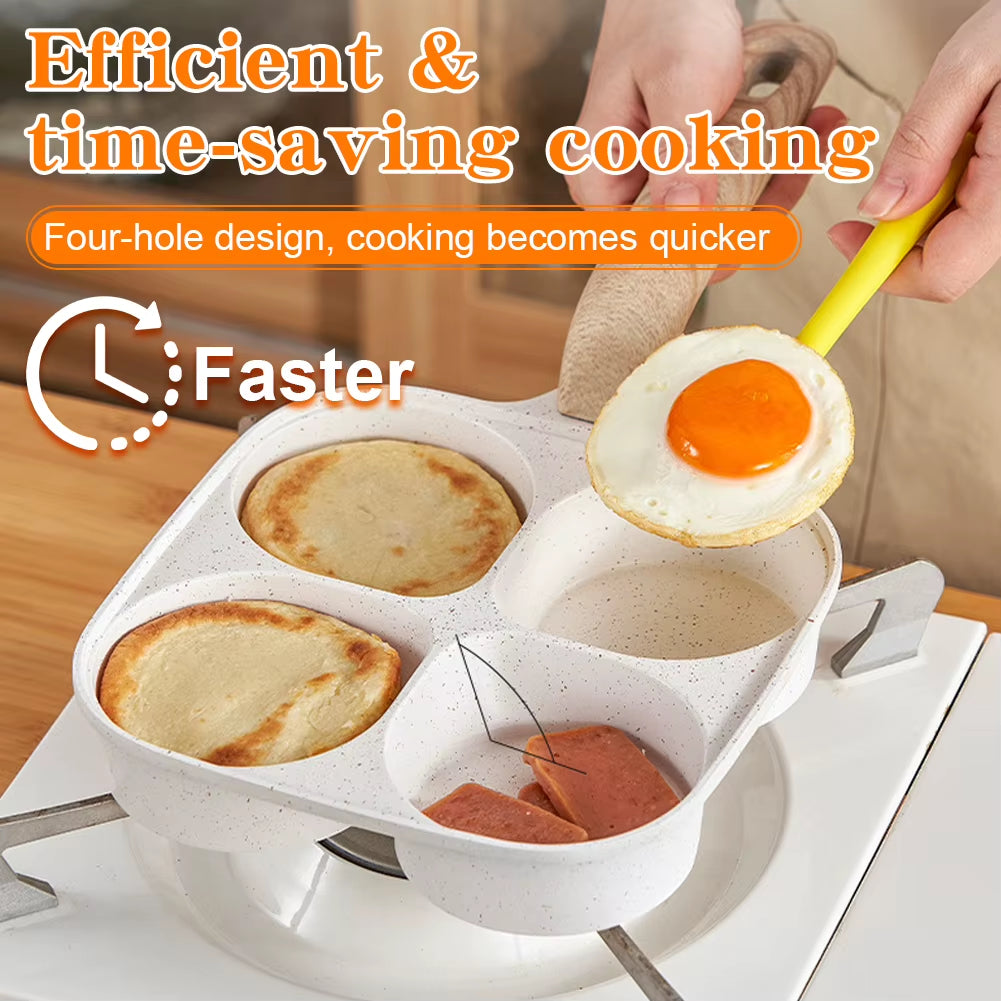 Eco-Friendly Four-Cup Griddle Pan for Breakfast Eggs Pancakes Burgers Nonstick Easy Clean Heat-Resistant Handle for All Stovetop