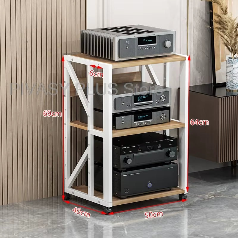 Adjustable 2-5 Tier Audio Rack Steel Frame Media Console E1 Panels Amplifiers Bracket with Wheels for Amp Home Theather Storage