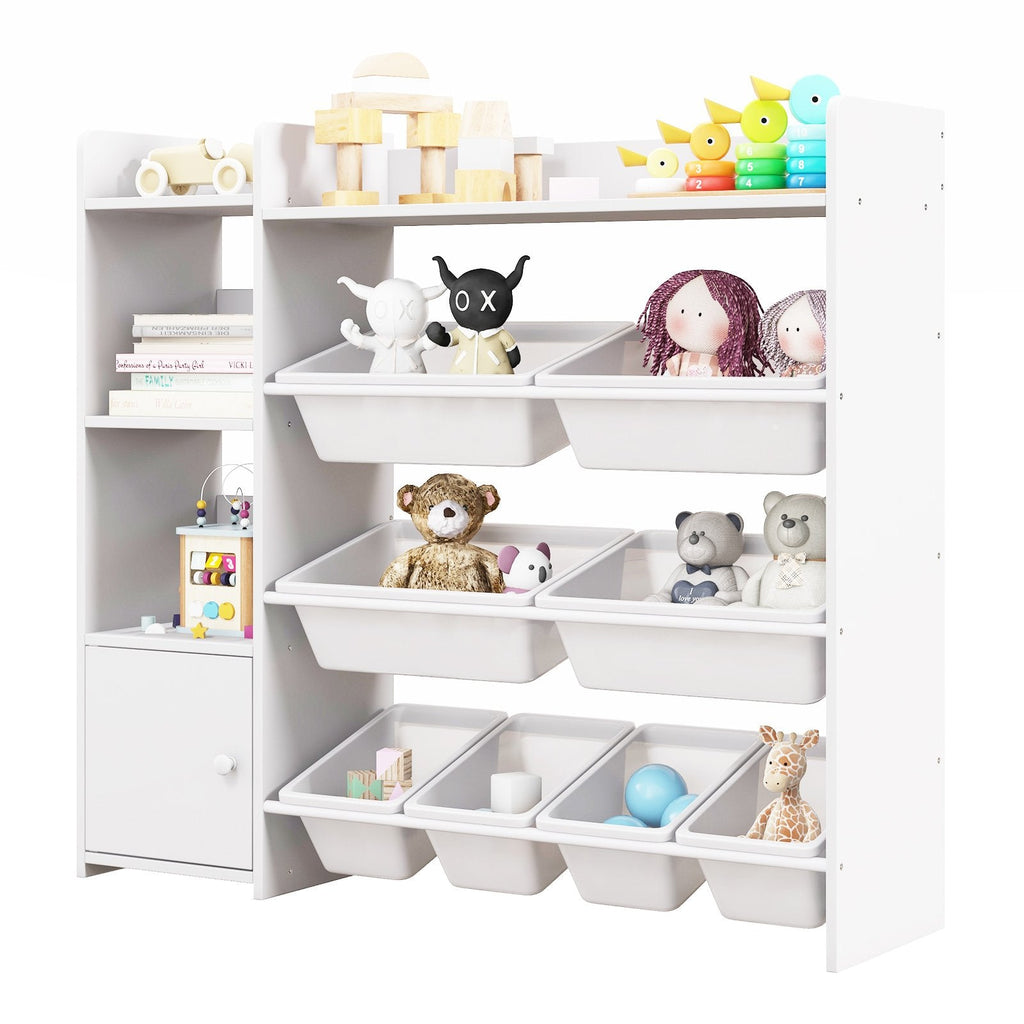 4-Tier Kids Bookshelf and Toy Storage Rack with 8 Toy Organizer Bins-Grey