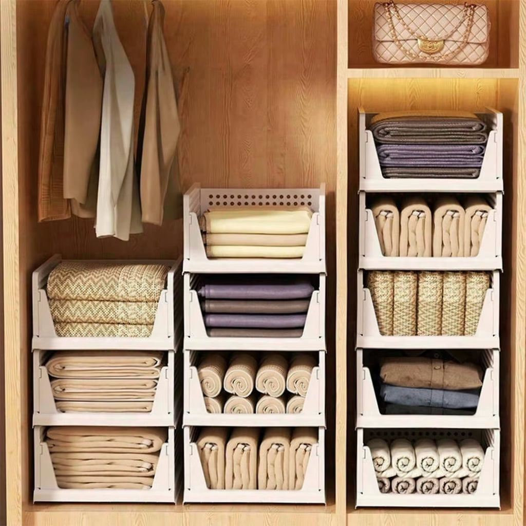 Stackable Storage Basket Plastic Folding Closet Organizers Storage Box Wardrobe Drawer Units Layered Partition Storage Rack