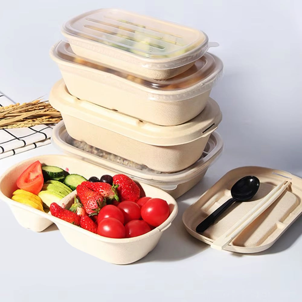 500Ml/700Ml/850Ml/1000Ml Paper Light Food Box ECO Friendly Fitness Disposable Packing Degradable Salad Takeout Divided Lunch Box