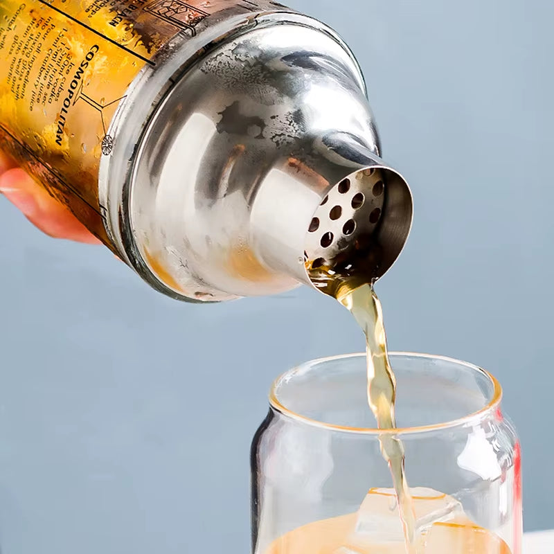 Factory Wholesale 400ML Stainless Steel and Glass with Scale Mixer Shaker Cup Milk Tea Glass Shaker Cup