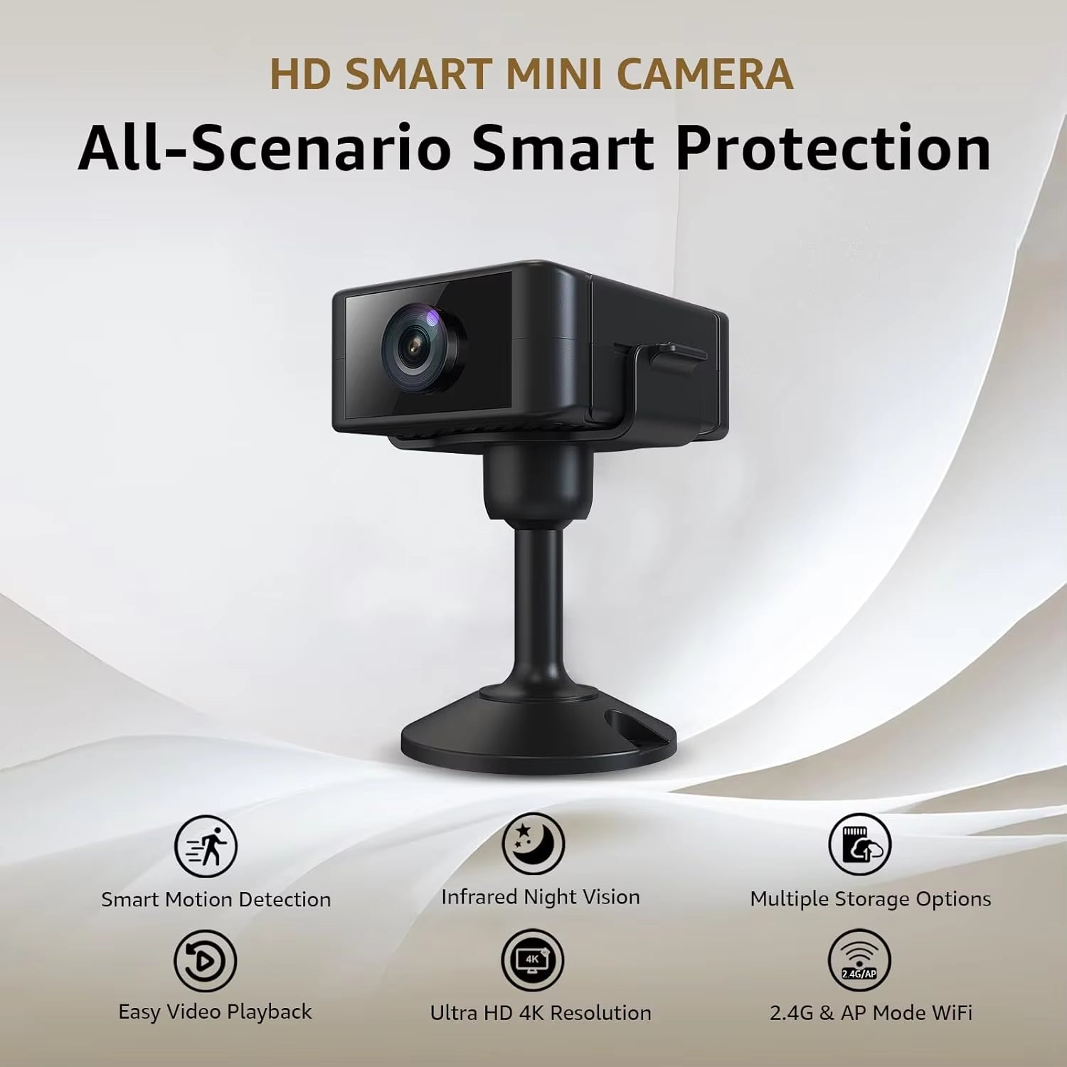 Indoor 4K Security Mini Camera Night Vision 4H Battery Life Motion Detection Alerts Sd/Cloud Storage Phone App Control Baby Cam