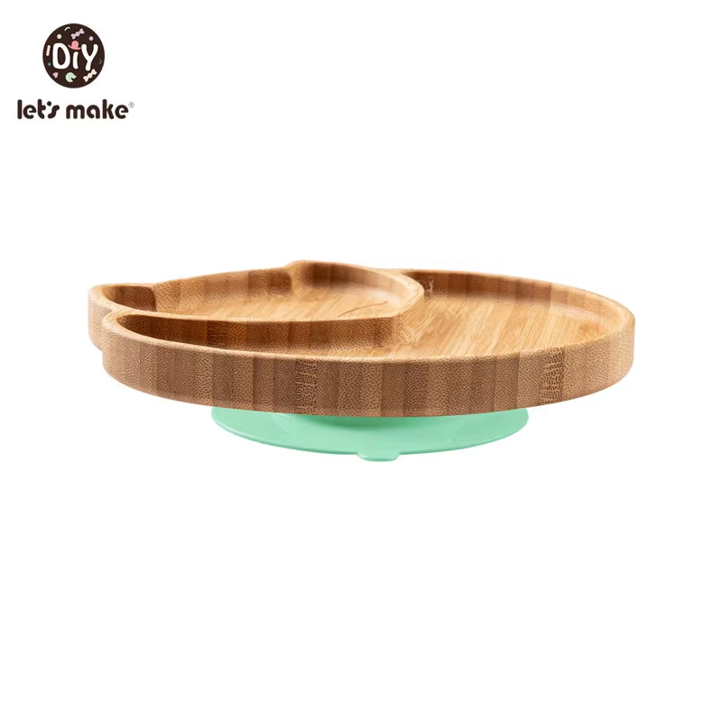 Let'S Make Baby Dinner Plates Set Wooden Cartoon Dinner Plate Fork Spoon Children Feeding Plate Safe Edible Silicone Product