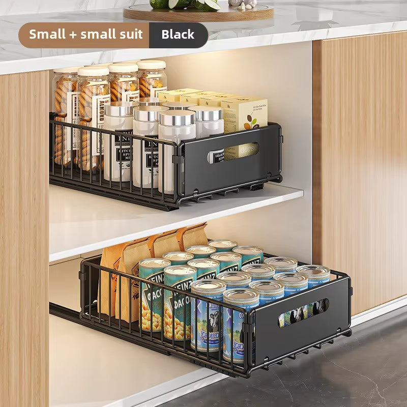 Pull Out Foldable Cabinet Storage Rack Kitchen Storage Artifact Multi-Layer Telescopic Storage Rack No Installation Required