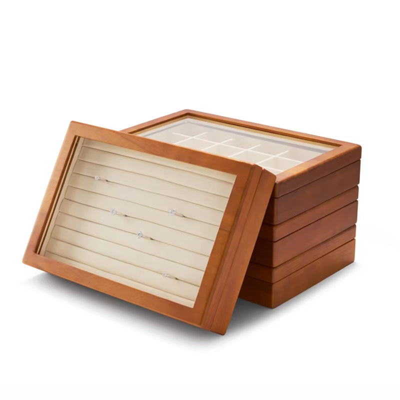 Wooden Jewelry Box Retro Jewelry Display Ring Necklace Earring Bracelet Box Multi Jewelry Storage Organizer Display Case