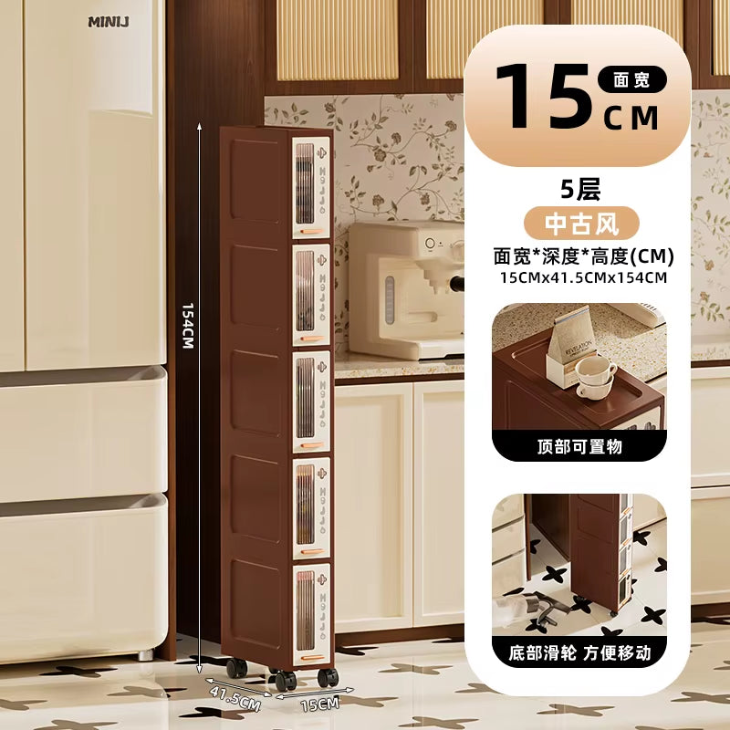 15/20Cm Slim Vintage Storage Cart, Mobile Narrow Cabinet with Drawers,Multi-Purpose Organizer for Kitchen/Bathroom/Living Room